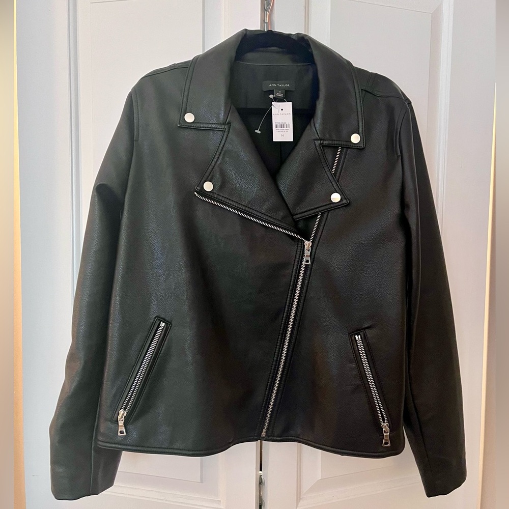 NWT Ann Taylor Pebbled Faux Leather Moto Jacket